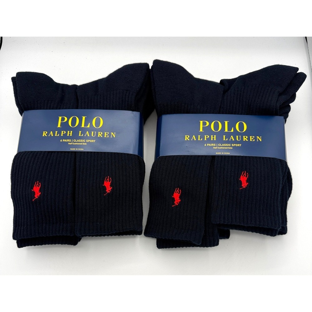 Polo Ralph Lauren Classic Ribbed Crew Socks Mens Size 10-13 Navy ZP821005PK6N